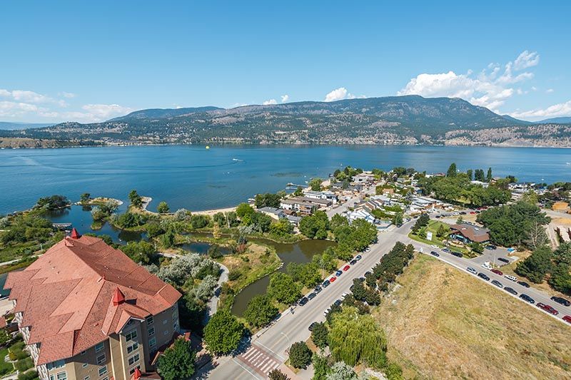 Waterfront homes along Sunset Drive in Kelowna, BC