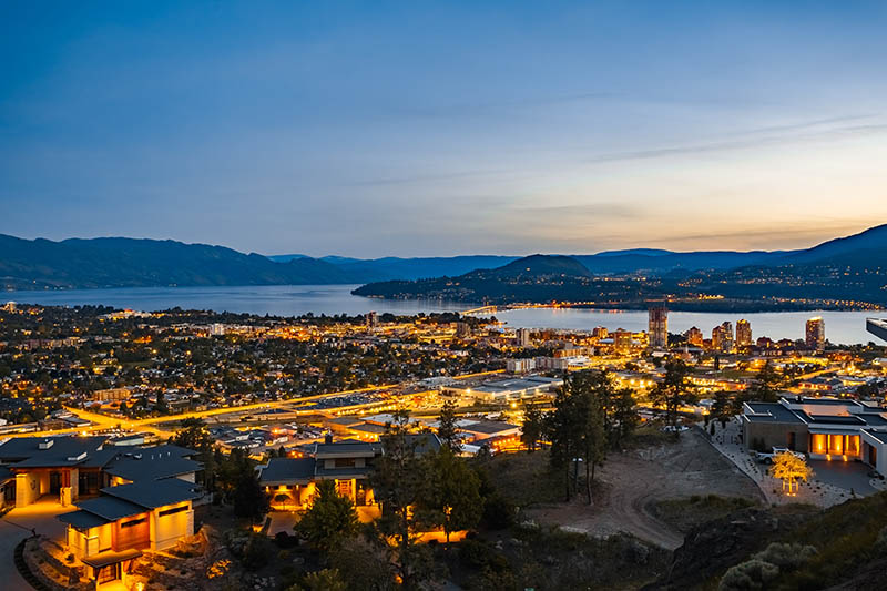 Photograph of The City of Kelowna at night taken from Knox Mountain