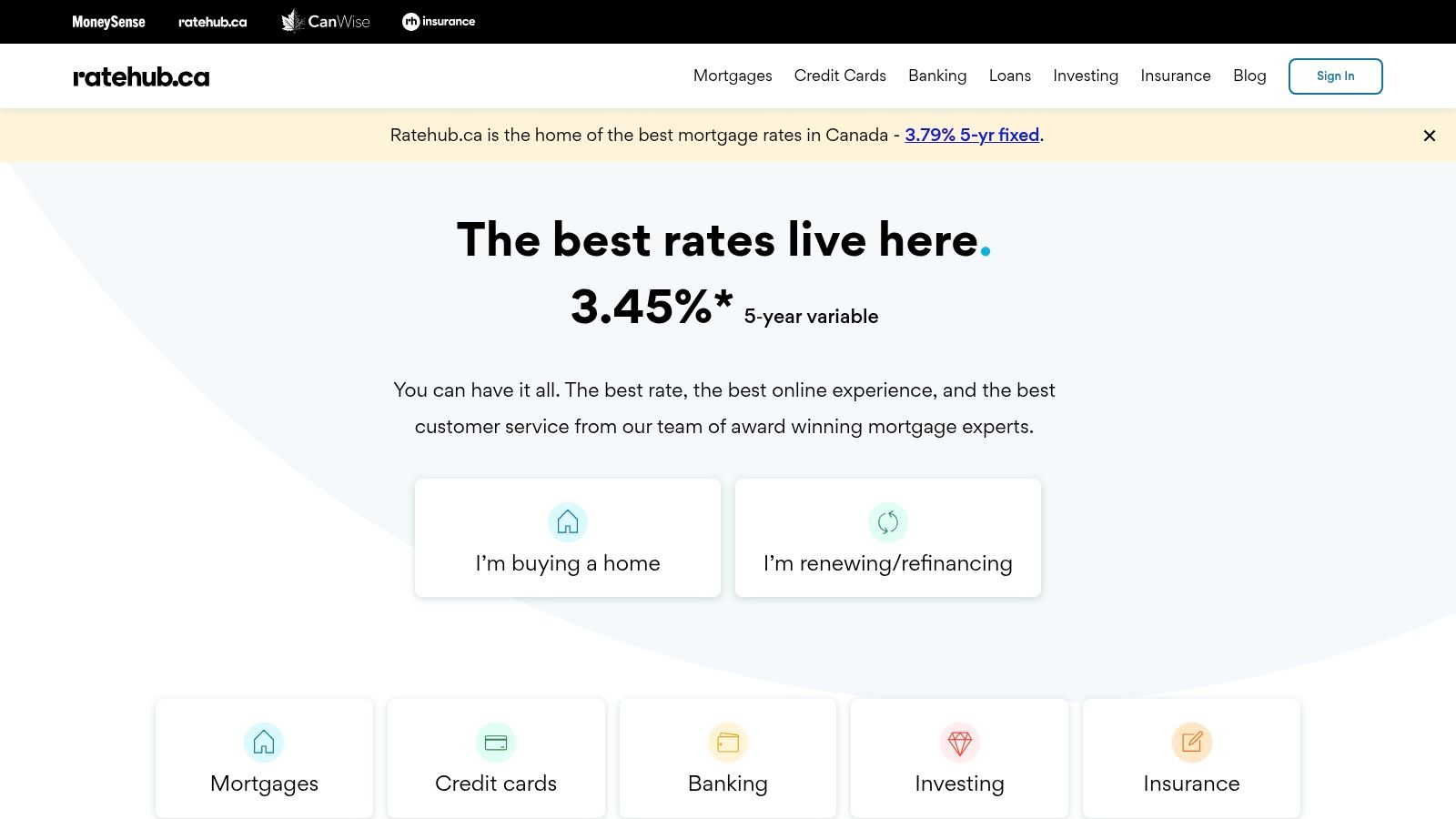 Ratehub.ca mortgage rate comparison table