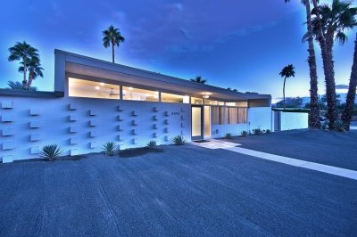 Exterior of Palm Springs home at night