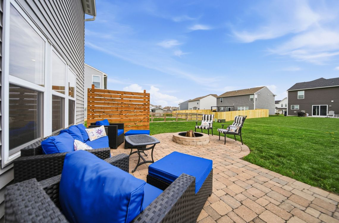 Brick paver patio with fire pit