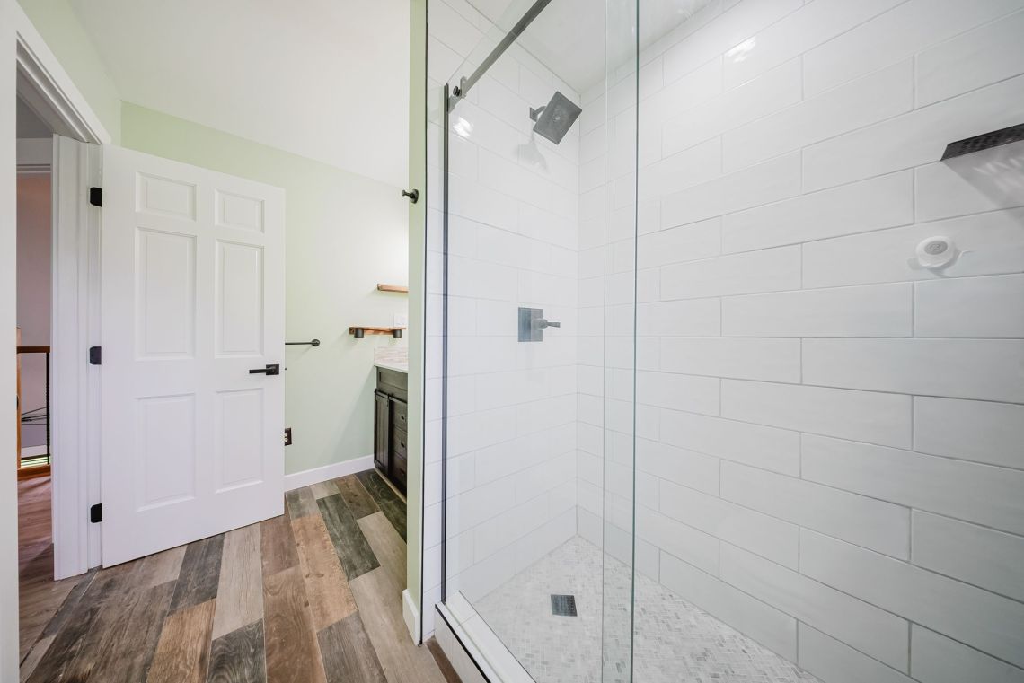 the renovated upstairs bathroom
