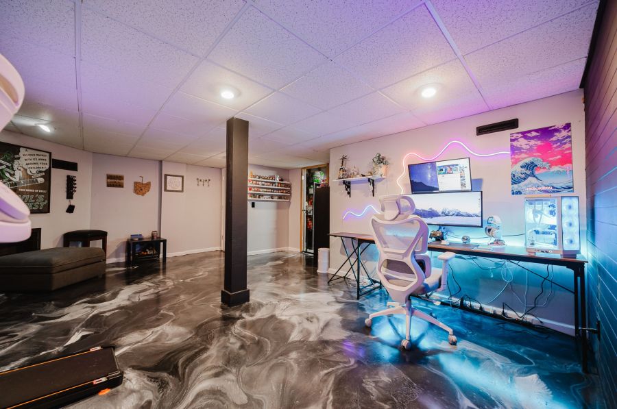Downstairs is its own world.