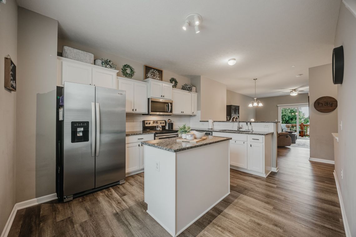 Kitchen island with sightline to the slider