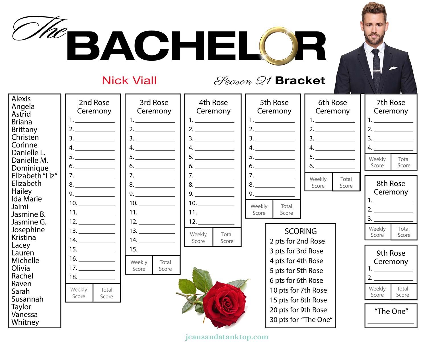 Free Cheat Sheet and Bracket for ABC's The Bachelor