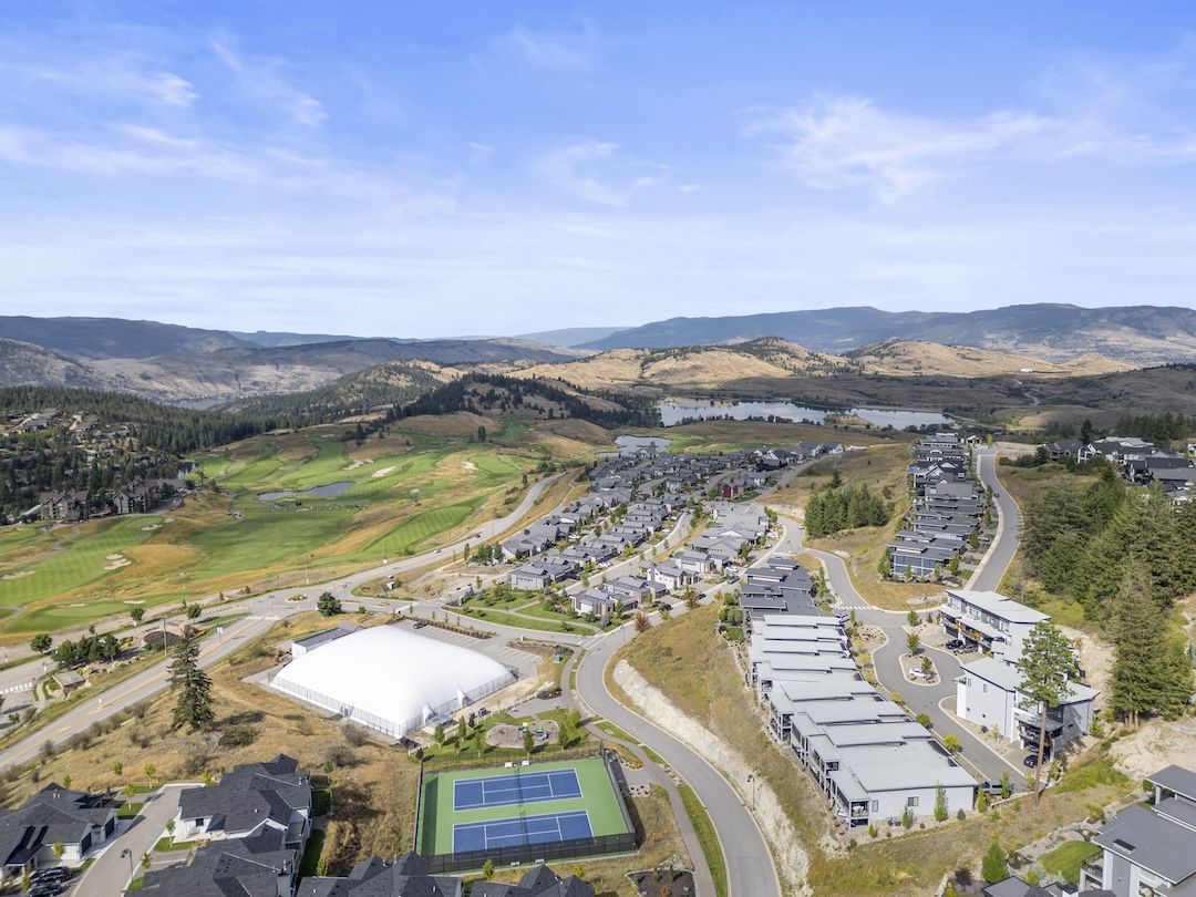 Predator Ridge aerial showing golf, tennis, Kalamalka Lake