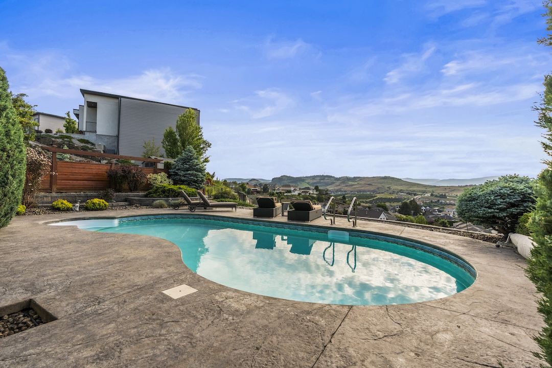 Heated salt-water pool with valley view beyond
