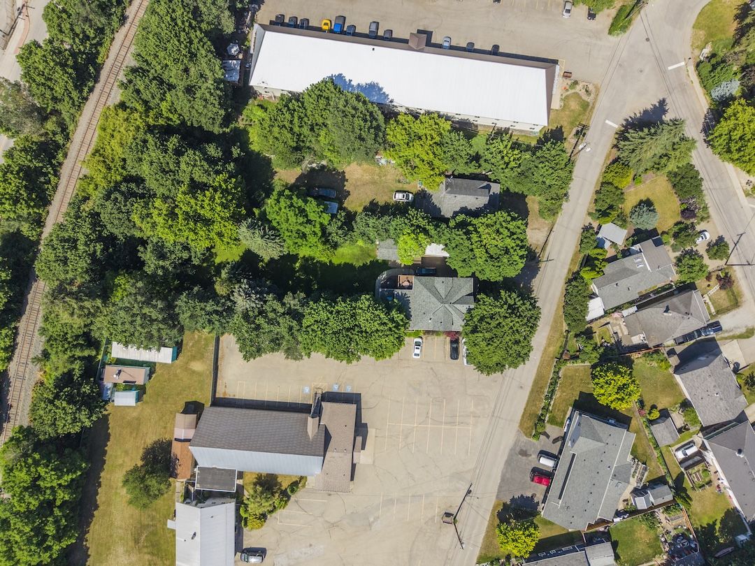 Aerial of the property in the trees