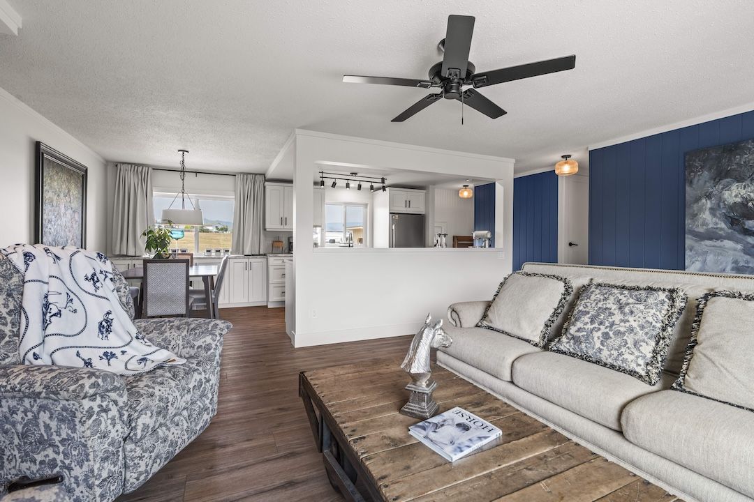 Open living, kitchen and dining