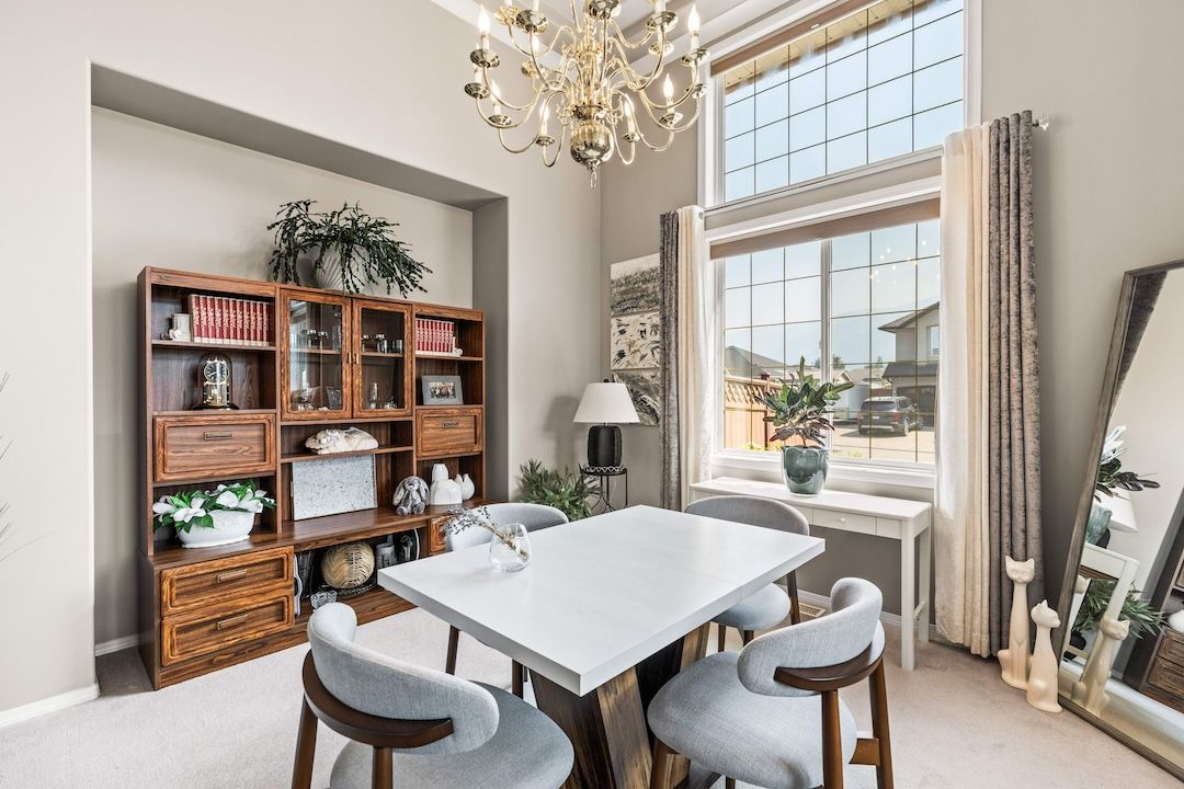 Dining room with soaring ceilings