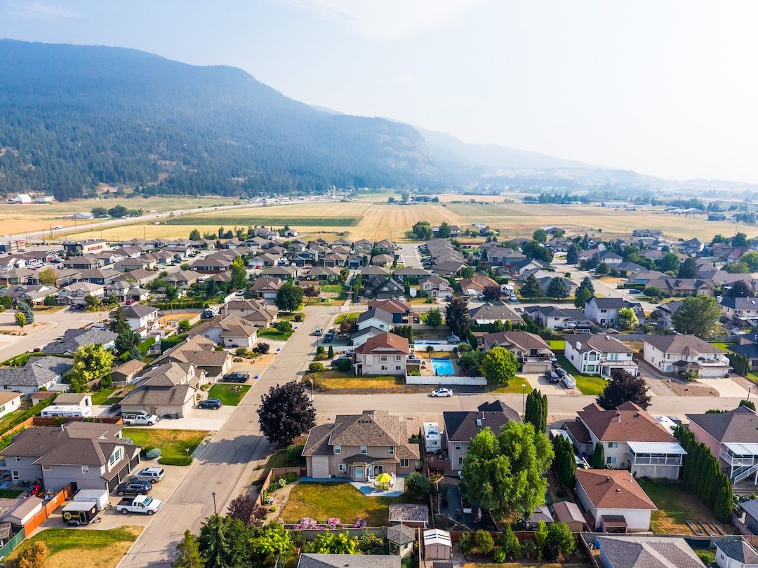 Aerial overview of Armstrong and the valley