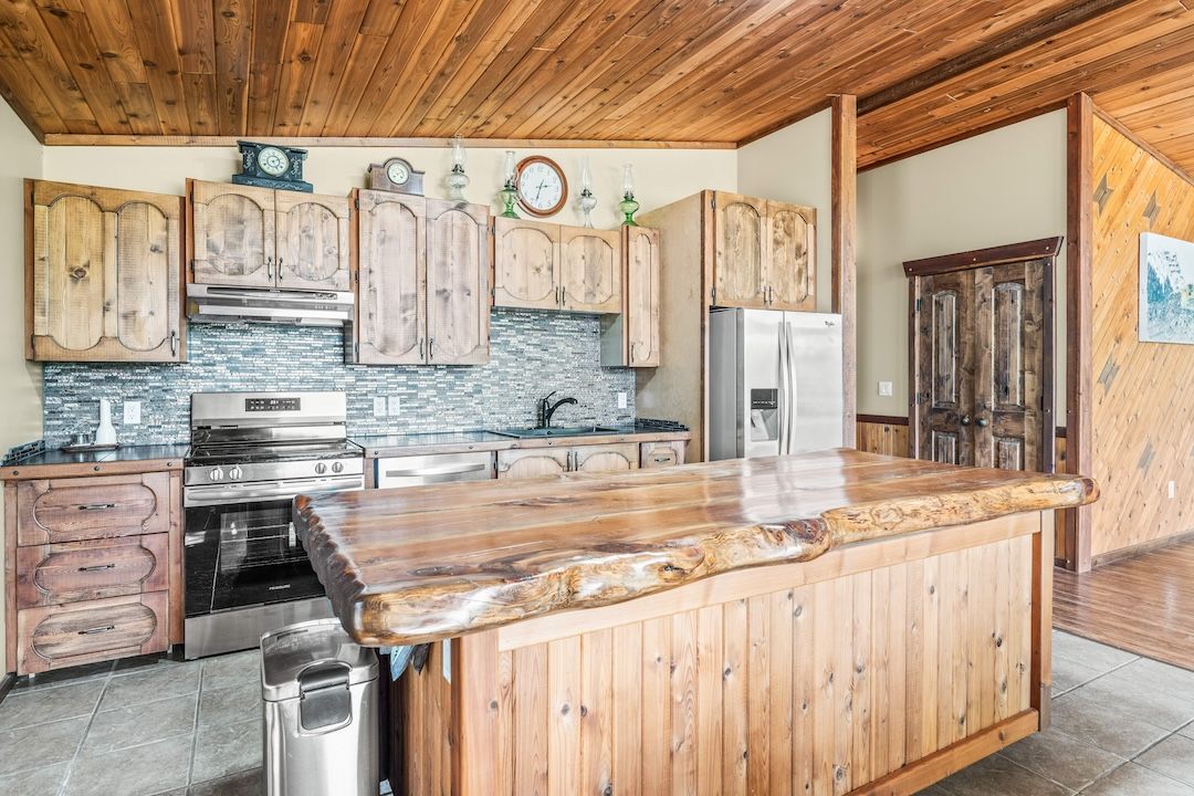 Kitchen with reclaimed wood island