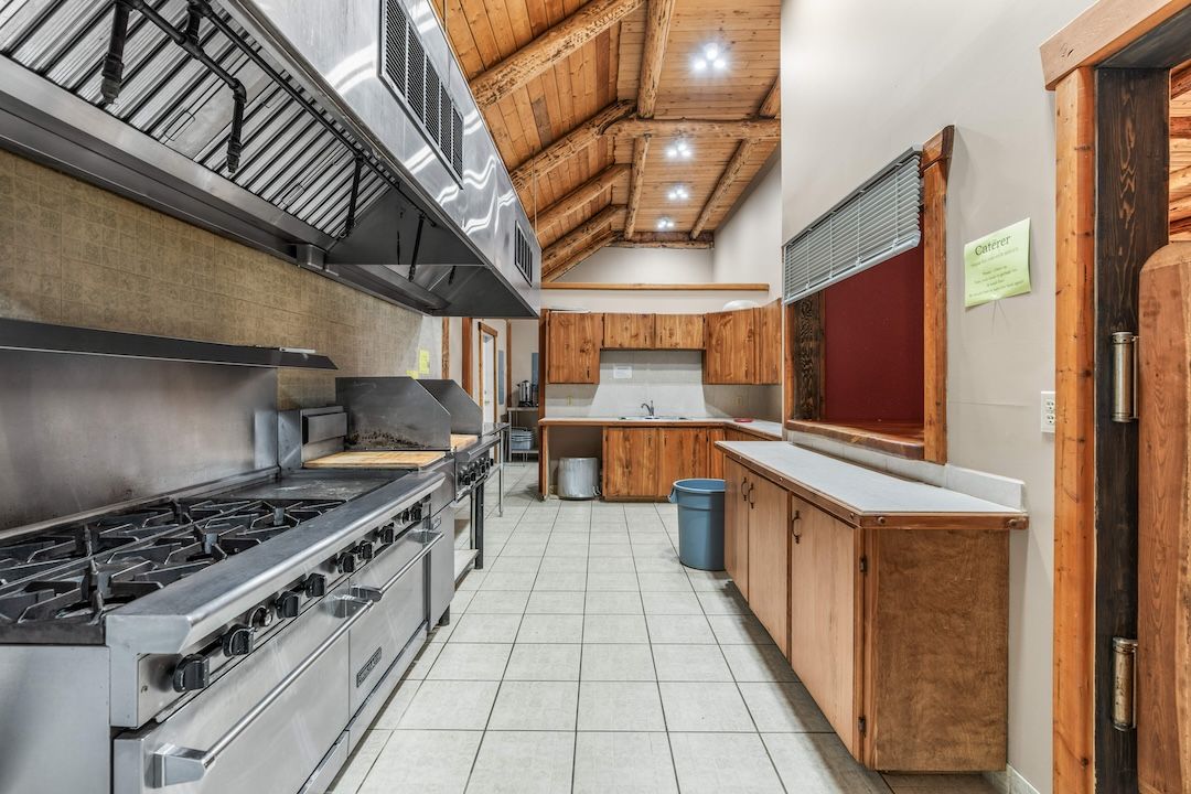 Commercial-style kitchen inside the lodge