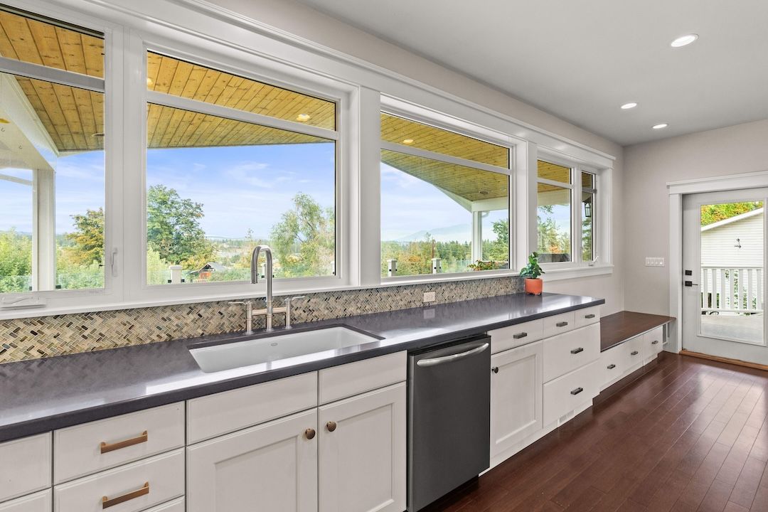 Kitchen counter under the windows
