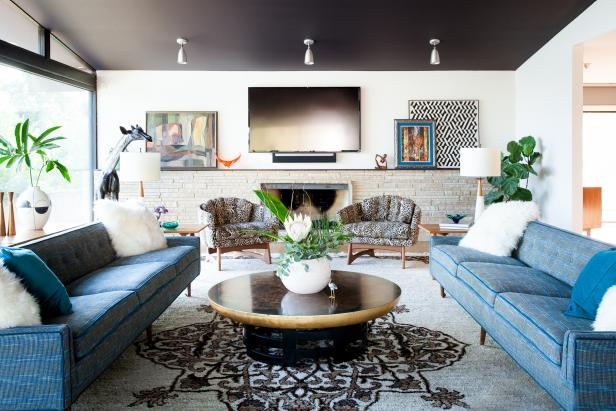 Midcentury Modern Living Room with Berber Rug 