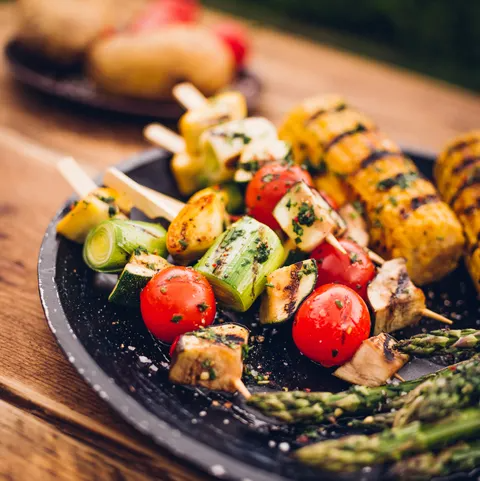grilled kebabs and grilled corn