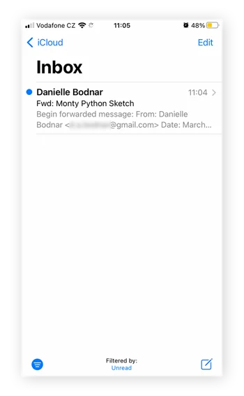 Screenshot of Mail inbox in iPhone