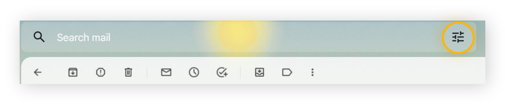 Image of the Search bar in Gmail, with the Search Options icon highlighted